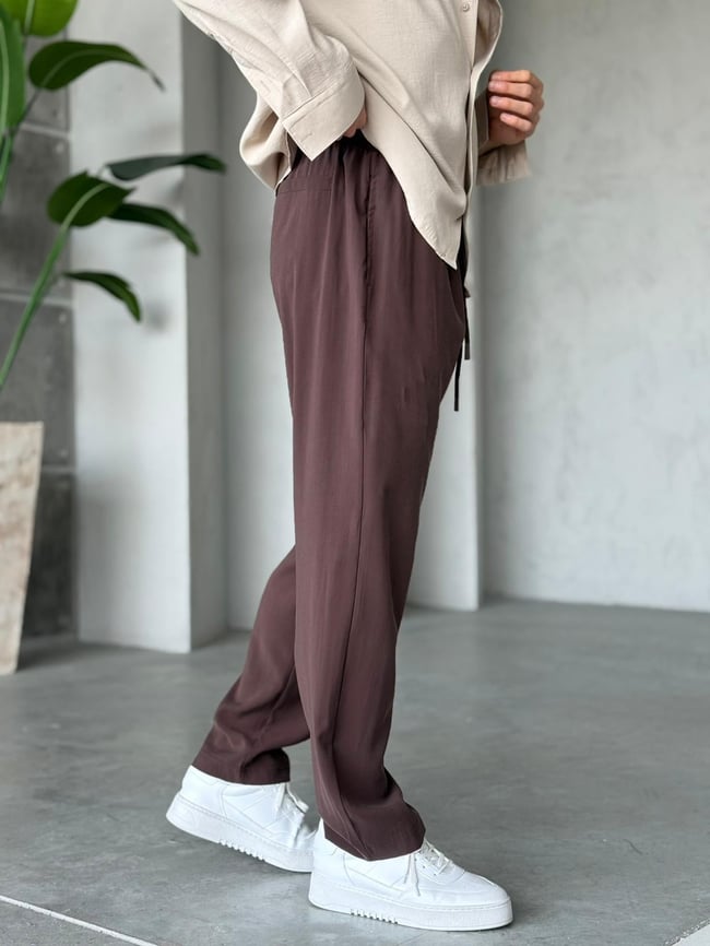 Modal Kumaş Baggy Jogger Pantolon M - Kahverengi