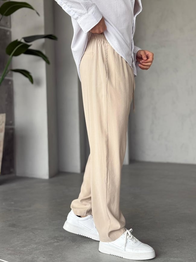 Modal Kumaş Baggy Jogger Pantolon M - Krem
