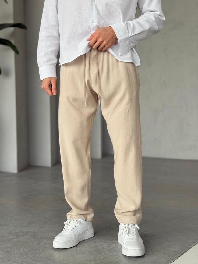 Modal Kumaş Baggy Jogger Pantolon M - Krem