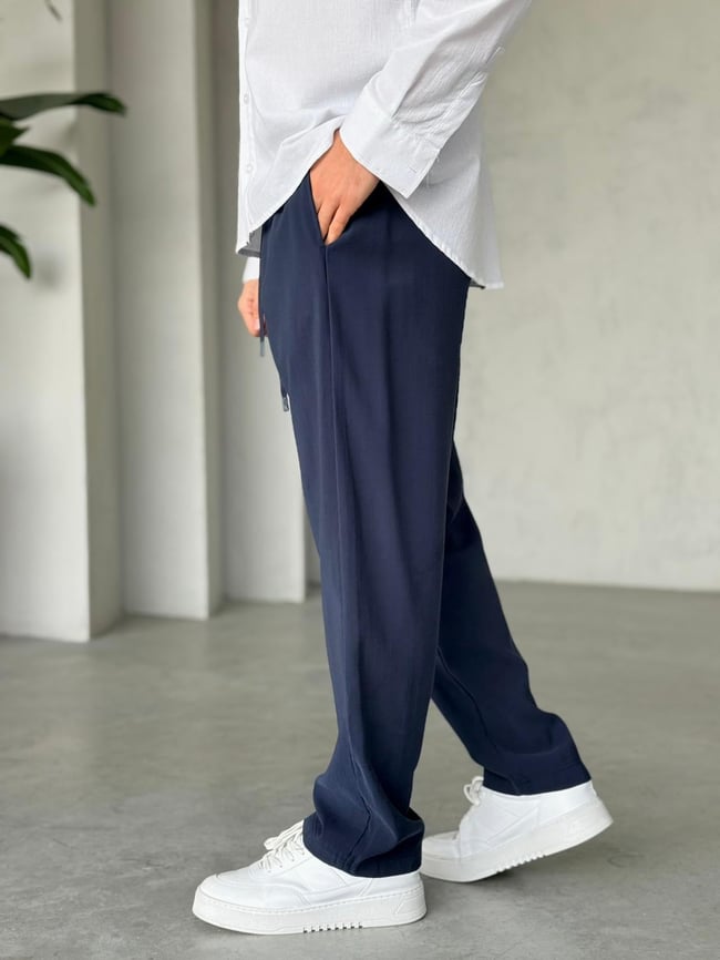 Modal Kumaş Baggy Jogger Pantolon M - Lacivert