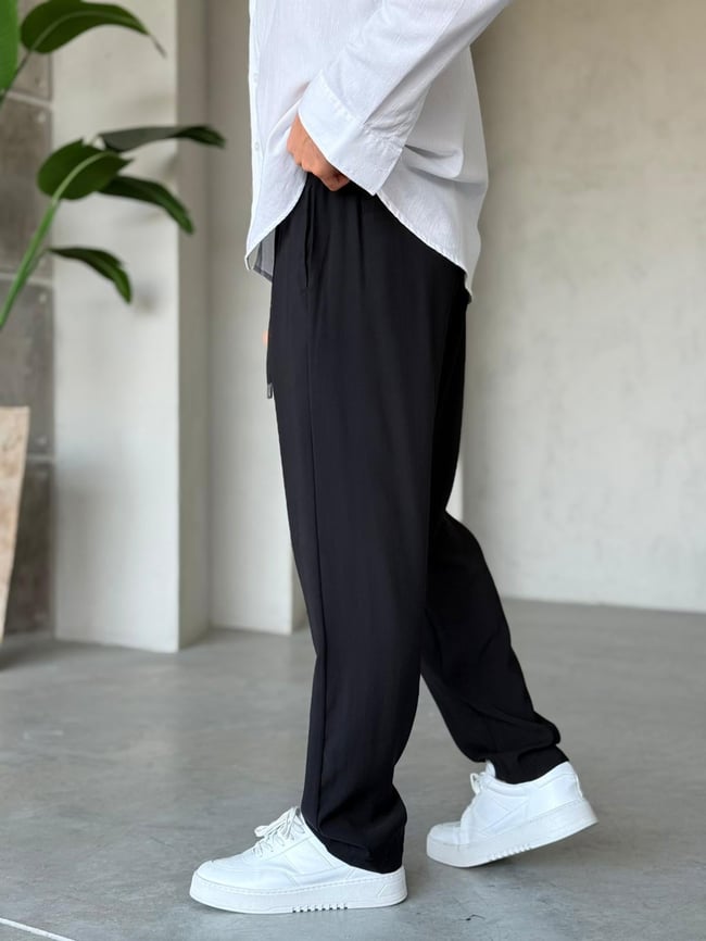 Modal Kumaş Baggy Jogger Pantolon M - Siyah
