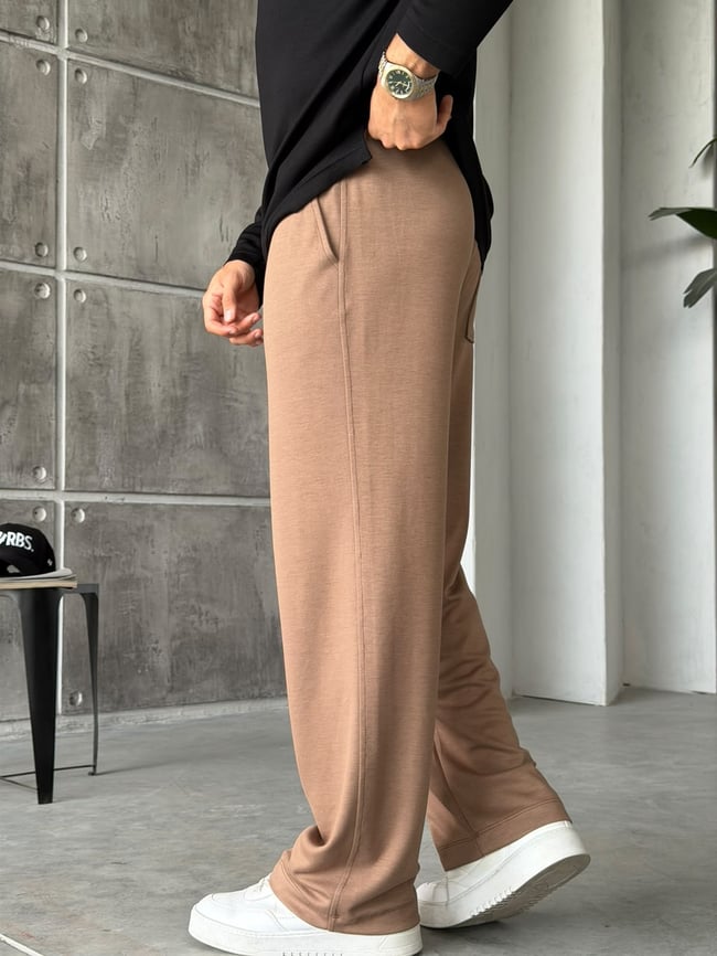 Modal Kumaş Basic Baggy Jogger Kahverengi