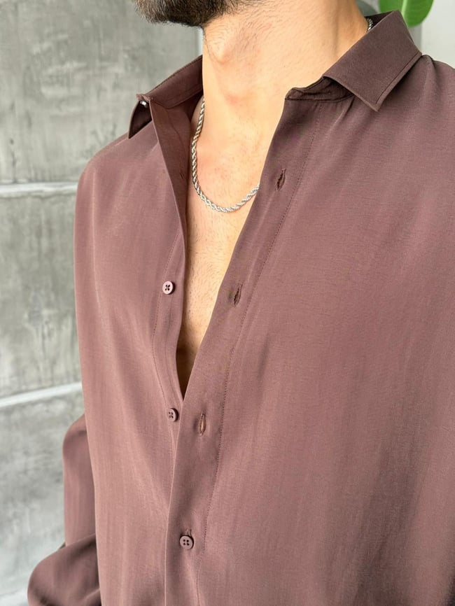 Modal Kumaş Basic Oversize Gömlek M - Kahverengi