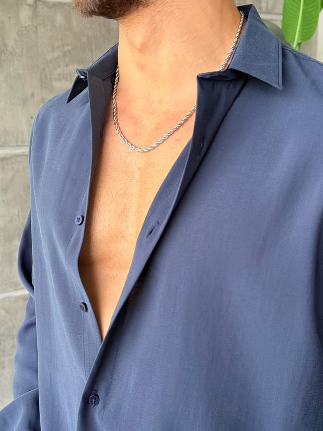 Modal Kumaş Basic Oversize Gömlek M - Lacivert
