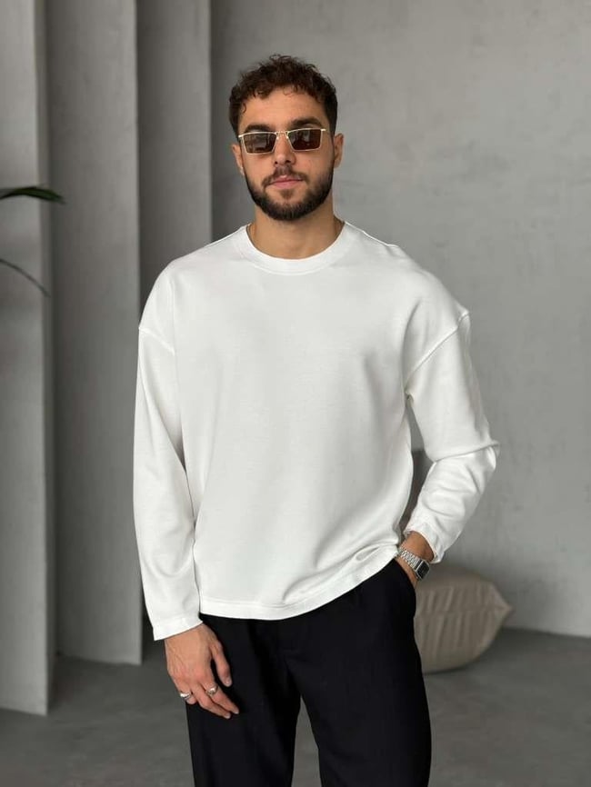 Modal Kumaş Basic Sweat - Beyaz