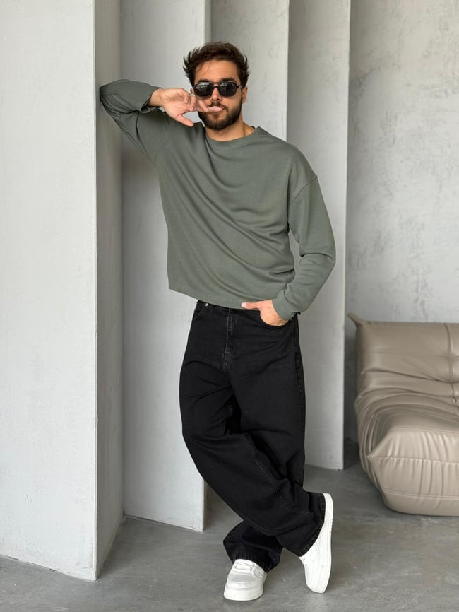 Modal Kumaş Basic Sweat - Haki