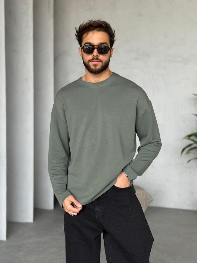Modal Kumaş Basic Sweat - Haki