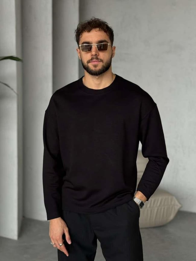 Modal Kumaş Basic Sweat - Siyah