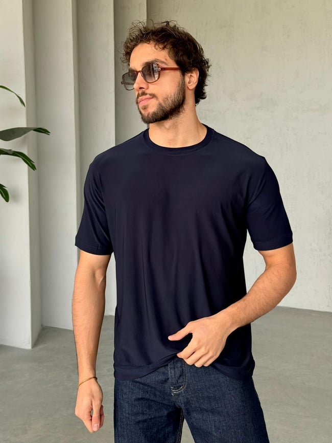 Modal Kumaş Basic T-Shirt M - Lacivert