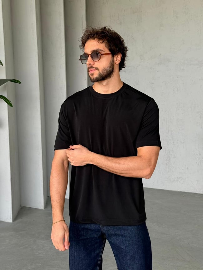 Modal Kumaş Basic T-Shirt M - Siyah