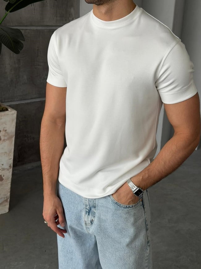 Modal kumaş basıc tshırt beyaz-Ant