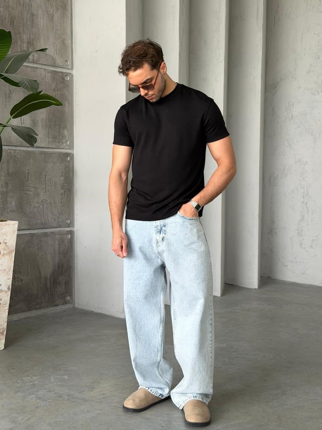 Modal kumaş basıc tshırt SİYAH-Ant