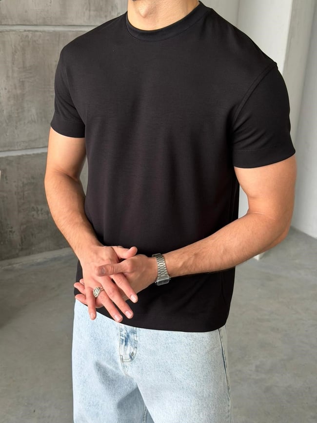 Modal kumaş basıc tshırt SİYAH-Ant