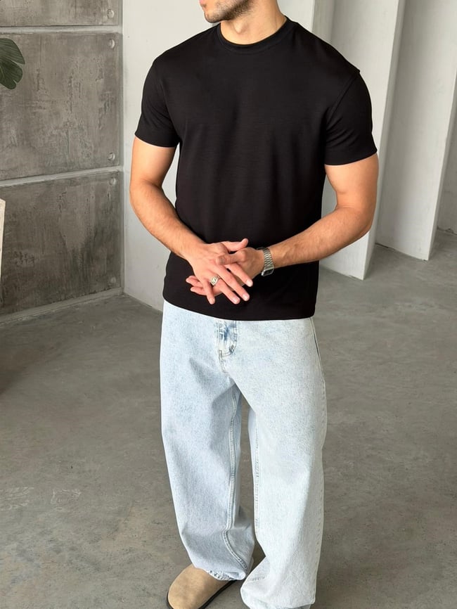 Modal kumaş basıc tshırt SİYAH-Ant