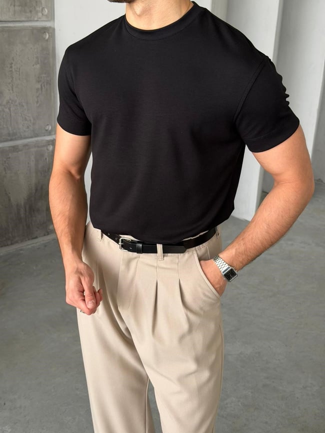 Modal kumaş basıc tshırt SİYAH-Ant