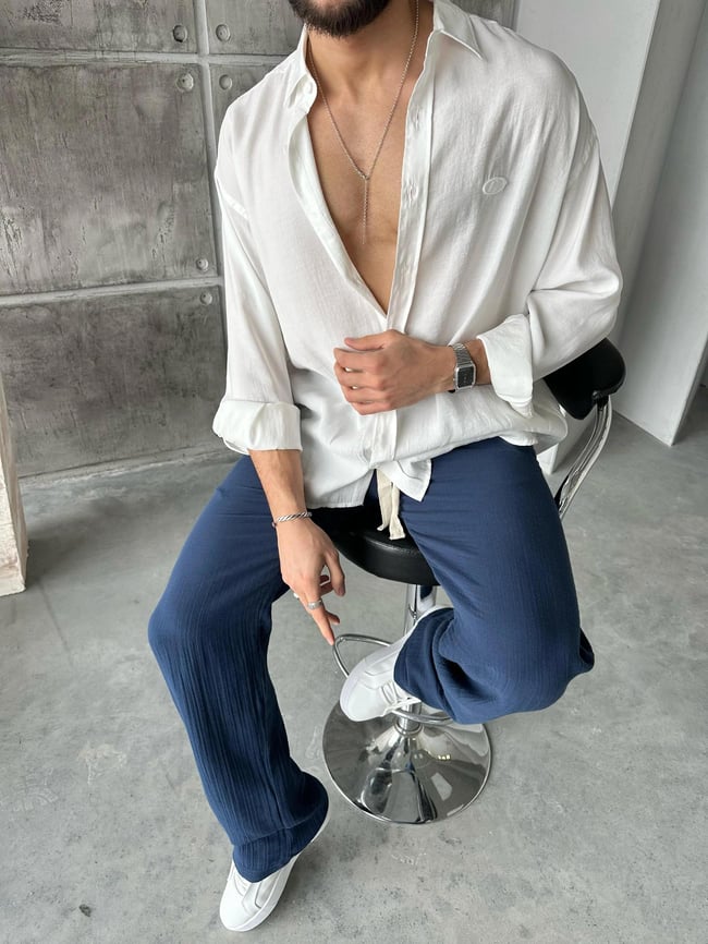 Modal Kumaş Oversize Gömlek Beyaz