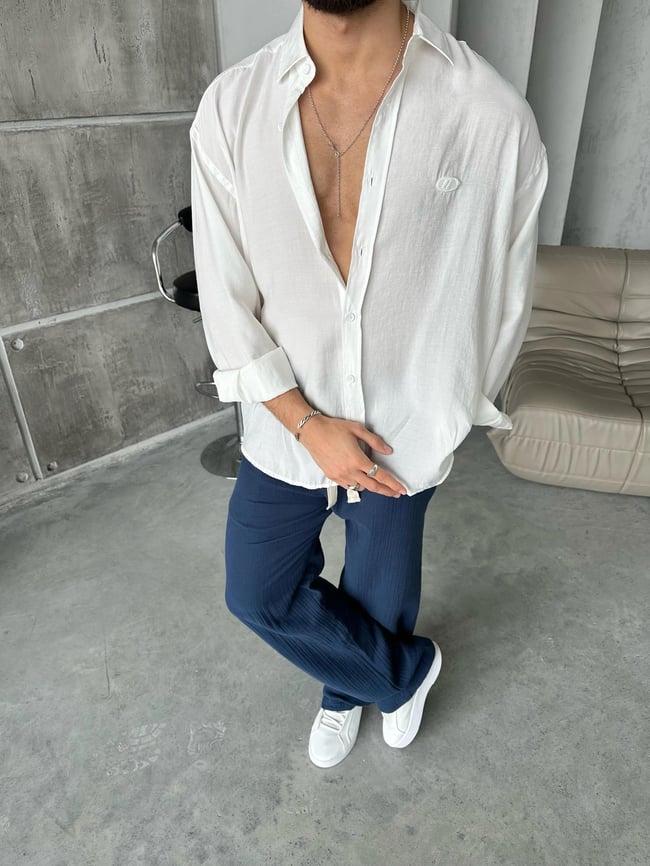 Modal Kumaş Oversize Gömlek Beyaz