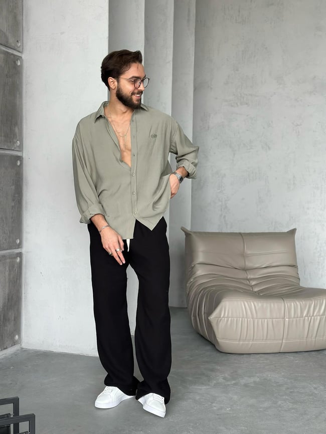 Modal Kumaş Oversize Gömlek Haki