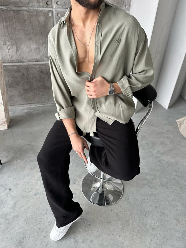 Modal Kumaş Oversize Gömlek Haki