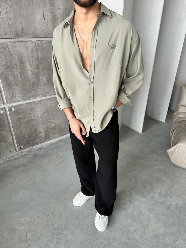 Modal Kumaş Oversize Gömlek Haki