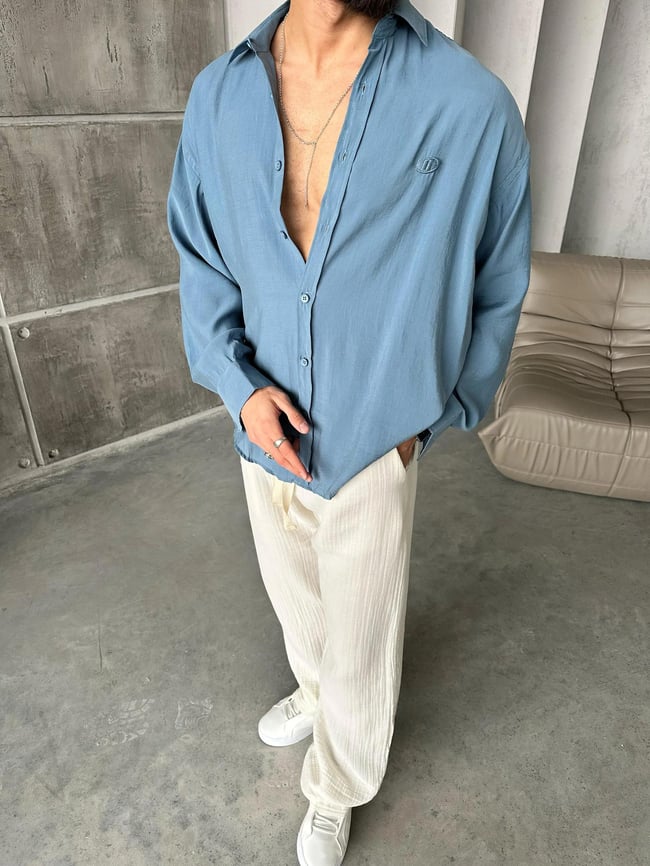 Modal Kumaş Oversize Gömlek indigo