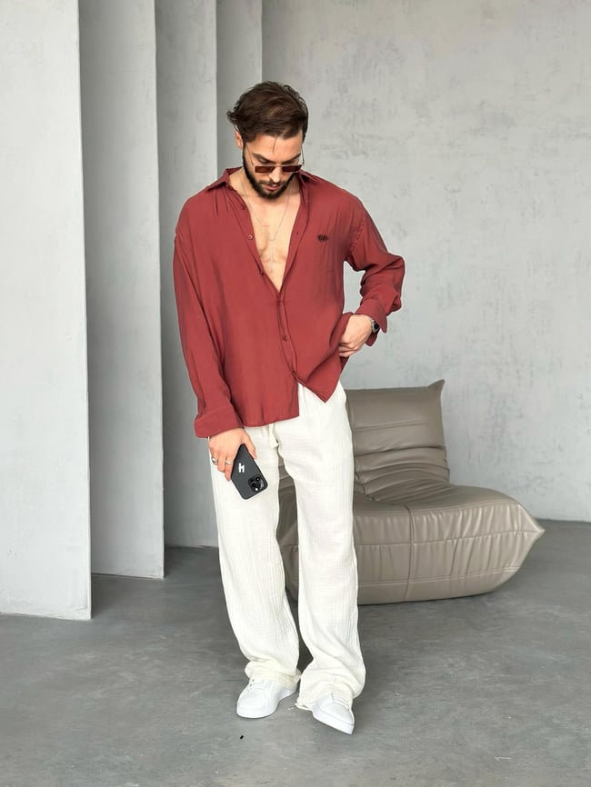 Modal Kumaş Oversize Gömlek Kiremit