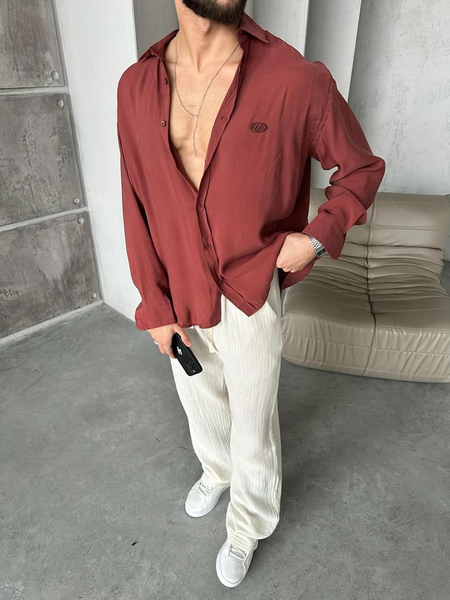 Modal Kumaş Oversize Gömlek Kiremit