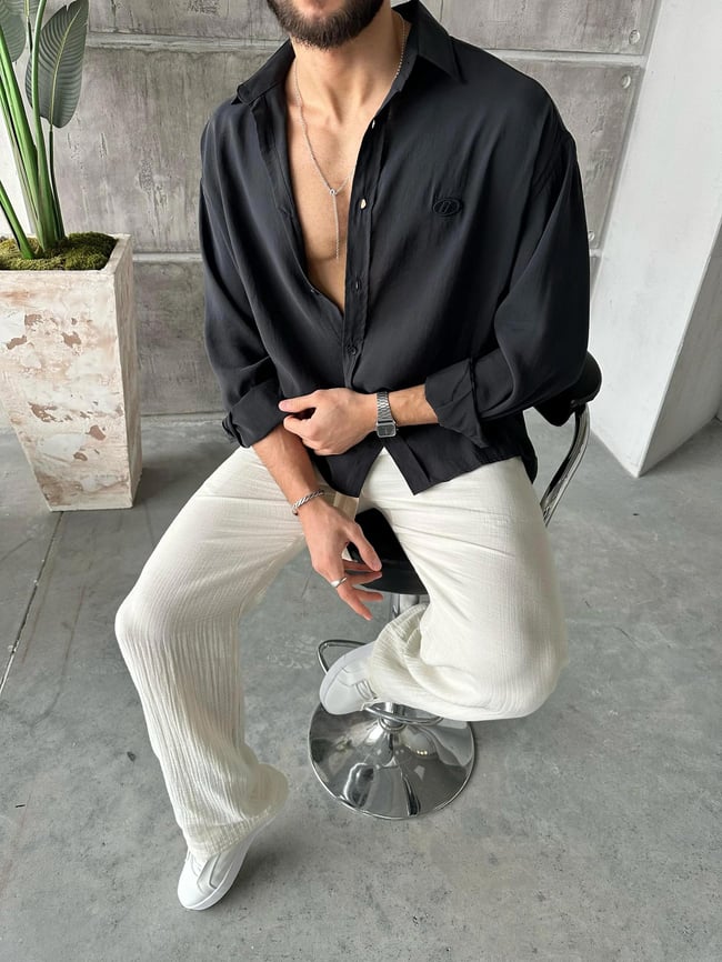 Modal Kumaş Oversize Gömlek Siyah