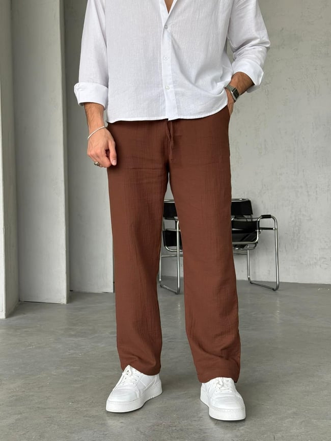 Müslin Kumaş Baggy Pantolon - Kahverengi