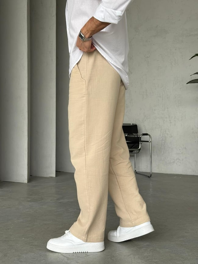 Müslin Kumaş Baggy Pantolon - Krem