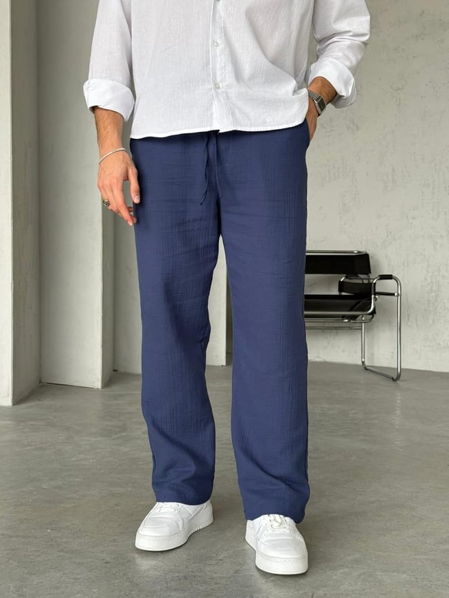 Müslin Kumaş Baggy Pantolon - Lacivert