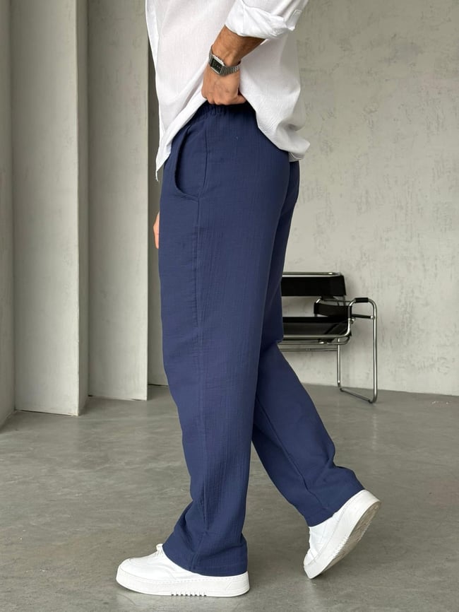 Müslin Kumaş Baggy Pantolon - Lacivert