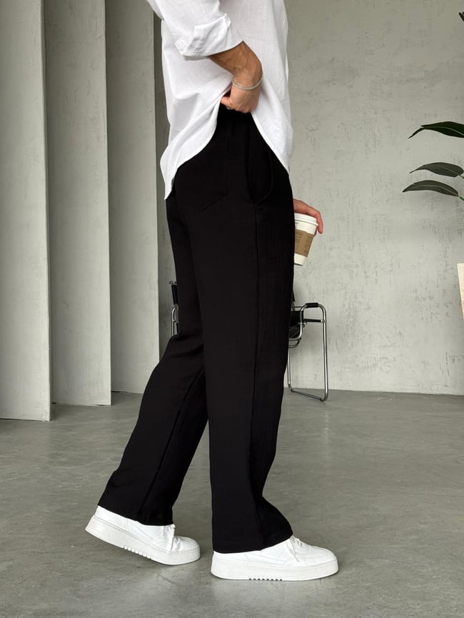 Müslin Kumaş Baggy Pantolon - Siyah
