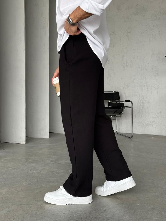 Müslin Kumaş Baggy Pantolon - Siyah