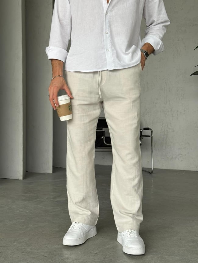 Müslin Kumaş Baggy Pantolon - Taş