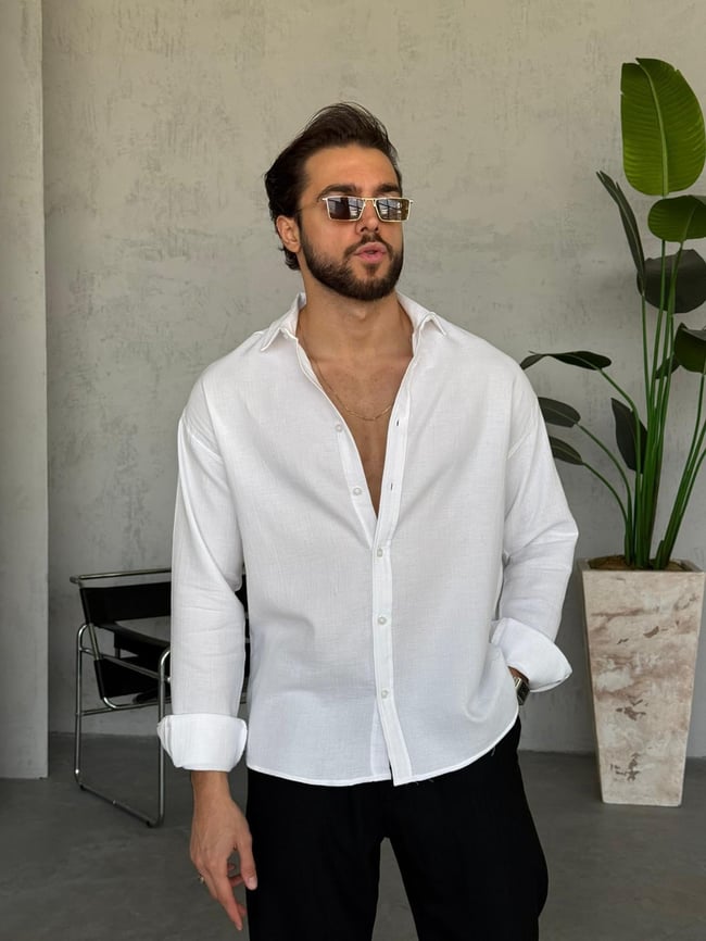 Müslin Kumaş Oversize Gömlek - Beyaz
