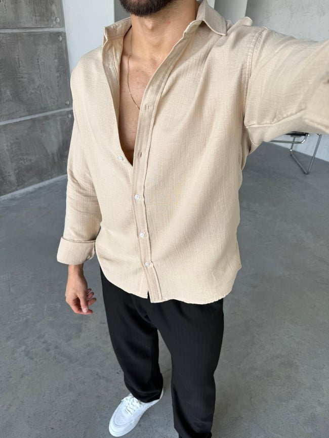 Müslin Kumaş Oversize Gömlek - Krem