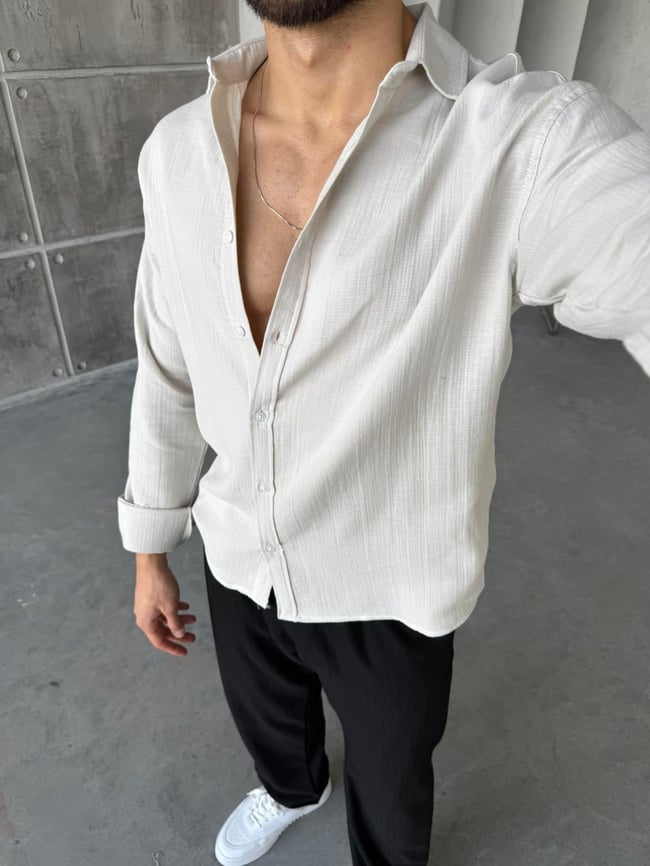 Müslin Kumaş Oversize Gömlek - Taş