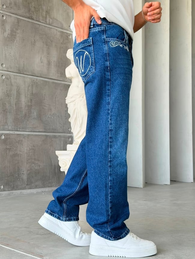 Nakış Detaylı  Baggy Kot Pantolon-W