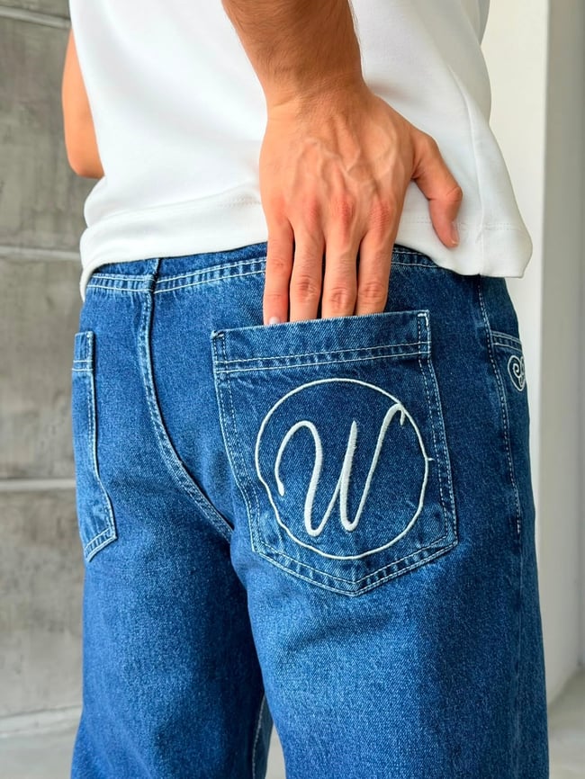 Nakış Detaylı  Baggy Kot Pantolon-W