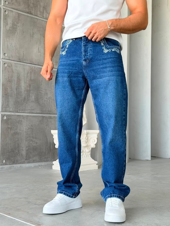 Nakış Detaylı  Baggy Kot Pantolon-W