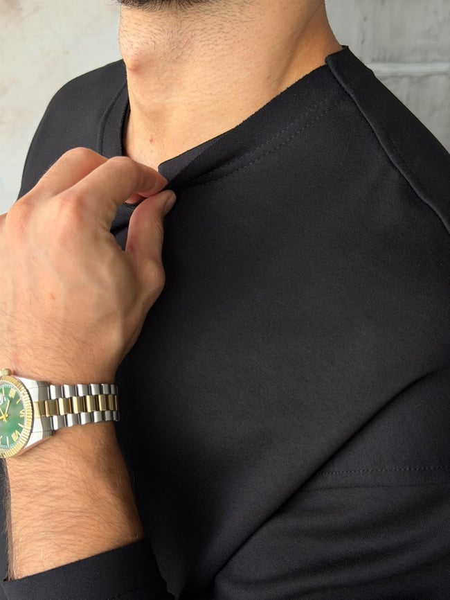 Naturel Kesim Basıc Bisiklet Yaka Sweat Siyah