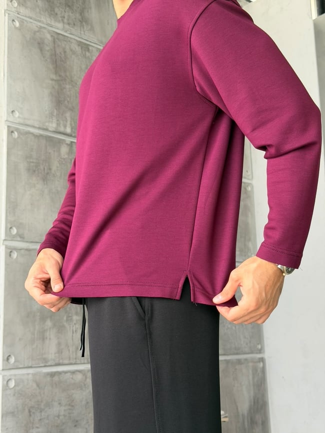 Naturel Kesim Basıc Bisiklet Yaka Sweat Bordo