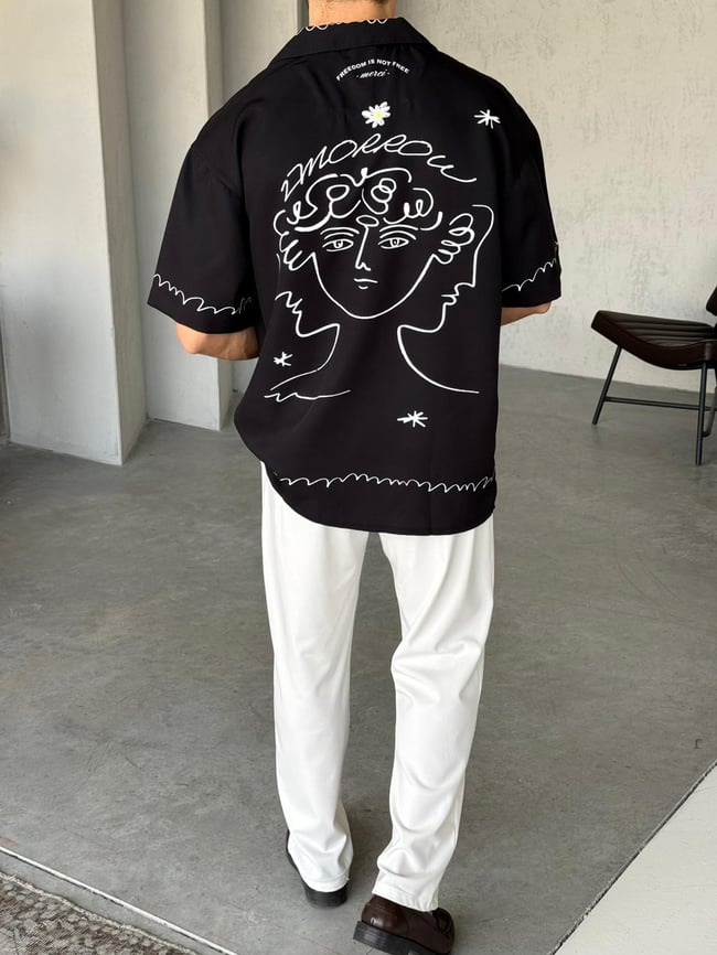 NIENTE Desenli Dubble Hürrem Kumaş Oversize Gömlek T