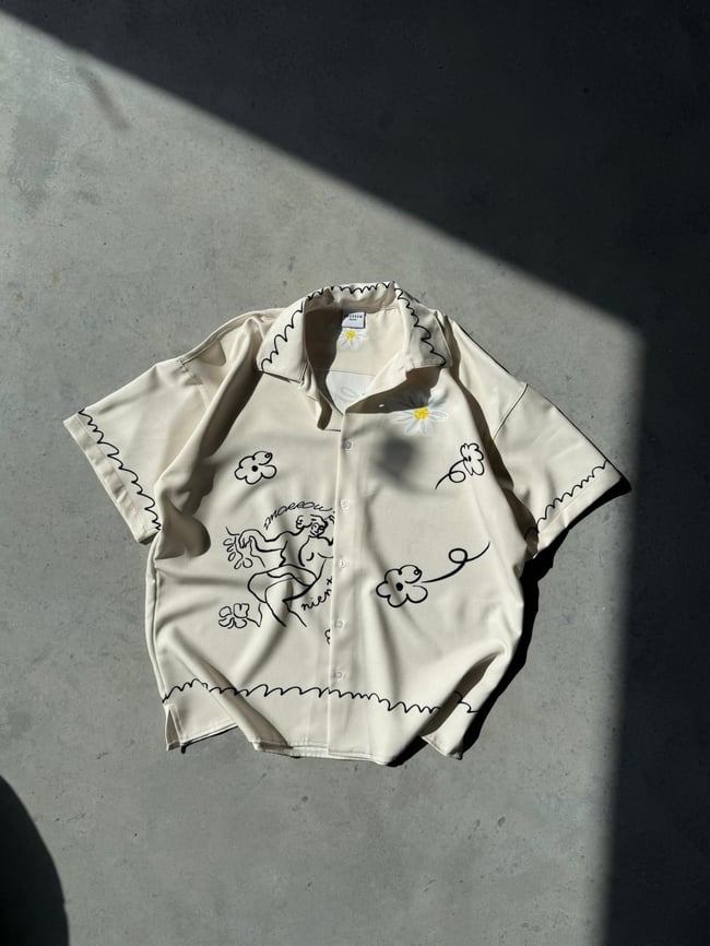 NIENTE2 Desenli Dubble Hürrem Kumaş Oversize Gömlek T
