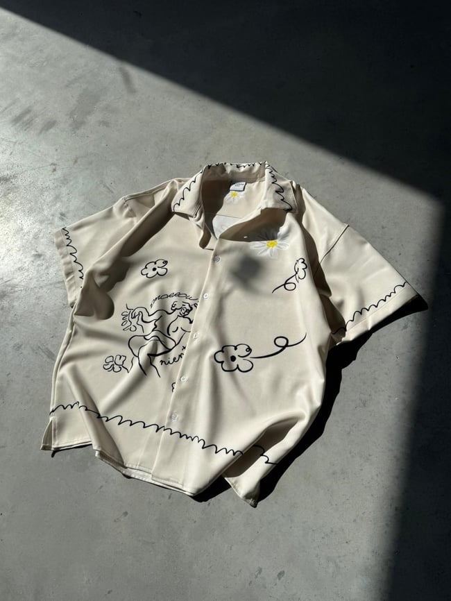 NIENTE2 Desenli Dubble Hürrem Kumaş Oversize Gömlek T