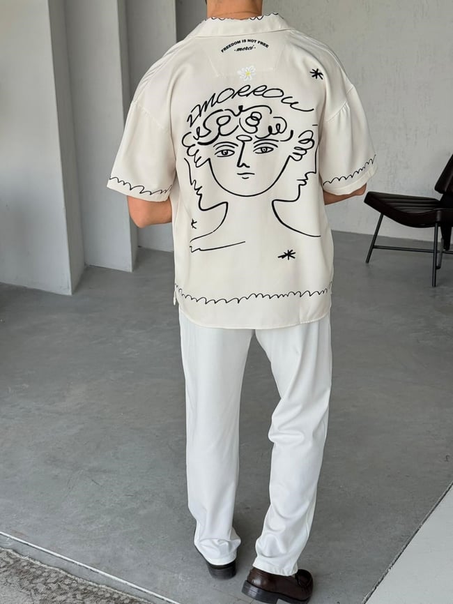 NIENTE2 Desenli Dubble Hürrem Kumaş Oversize Gömlek T