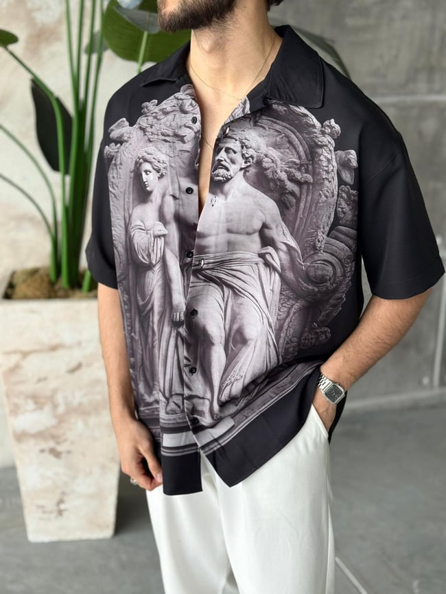 Old Desenli Dubble Hürrem Kumaş Oversize Gömlek T