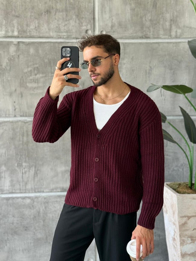 Örme Basic Hırka Bordo K