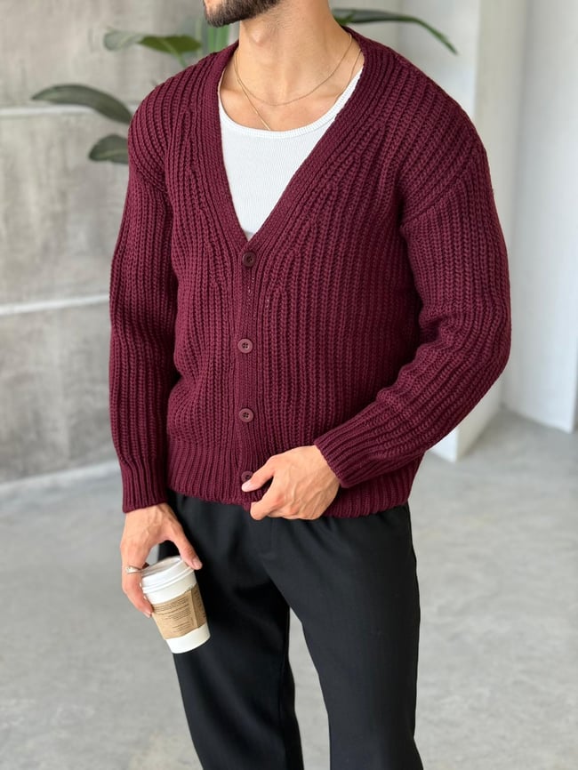 Örme Basic Hırka Bordo K